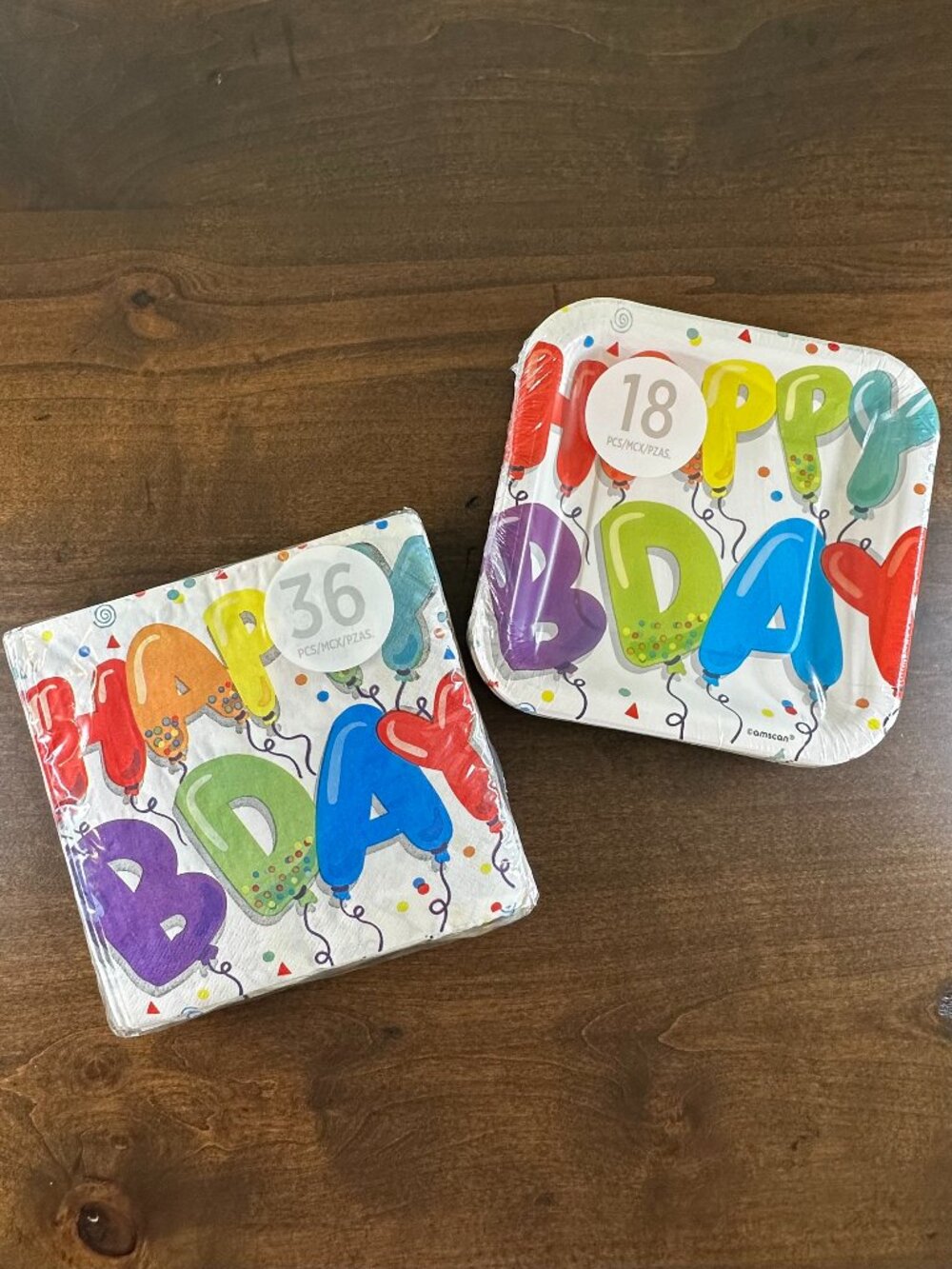 Amscan Birthday Balloons - 36 Napkins 12 7/8" x 12 7/8" & 18 Plates 7" x 7"